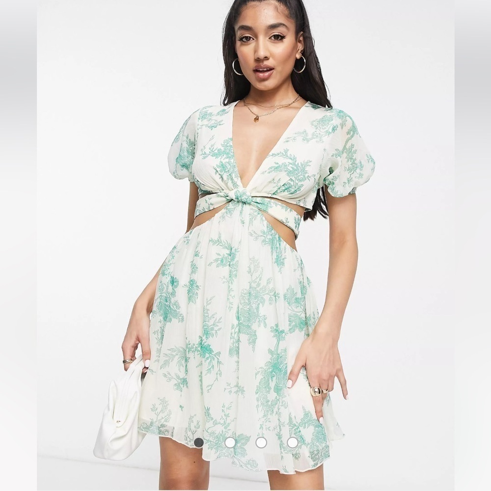 ASOS Design Soft Tiered Mini Dress Sith Tie Waist in Floral